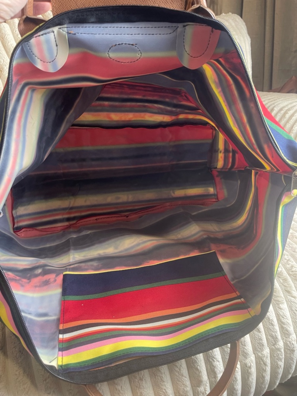 Joann Marie Designs Boutique Multicolor Striped Travel Tote with Brown Handle - Picture 5 of 6